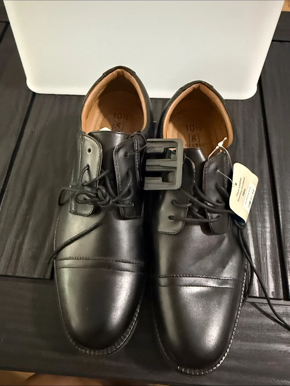 George Black Leather Cap-Toe Derby Dress Shoes